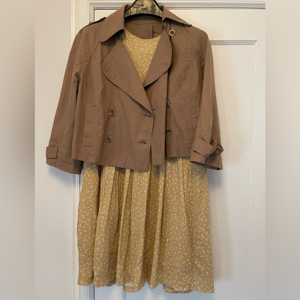 Linen-blend Tan Cropped Trench Jacket